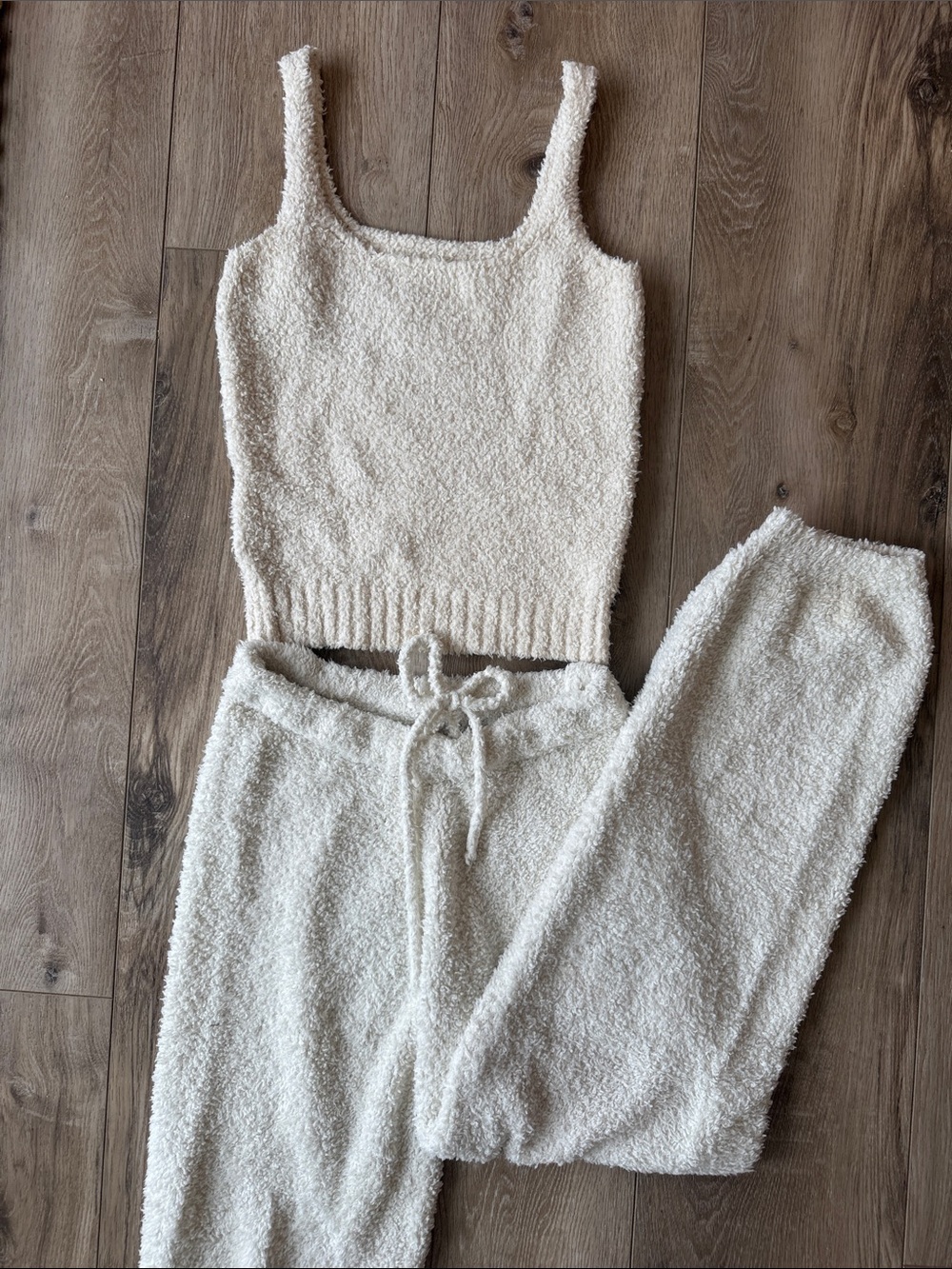 SKIMS Cream Textured Knit Tank and Lounge Set